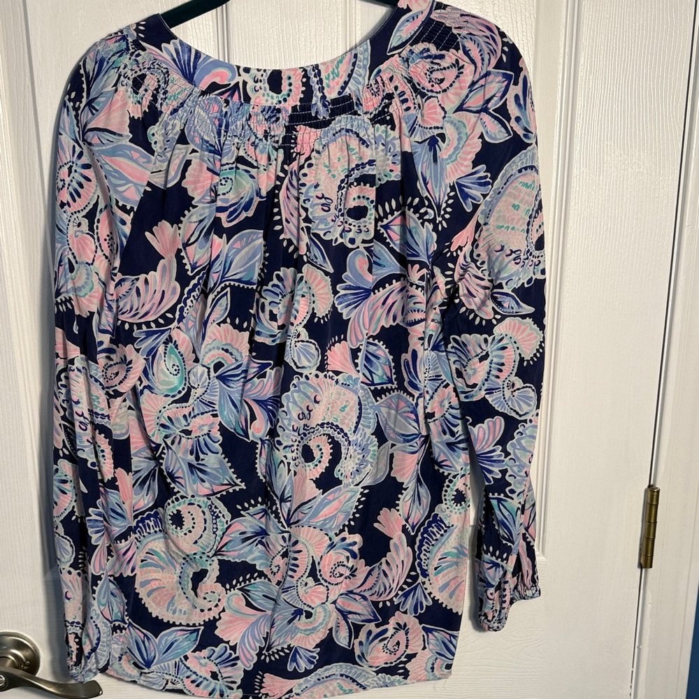 Lilly Pulitzer Navy and Pink Floral Blouse - Picture 5 of 5